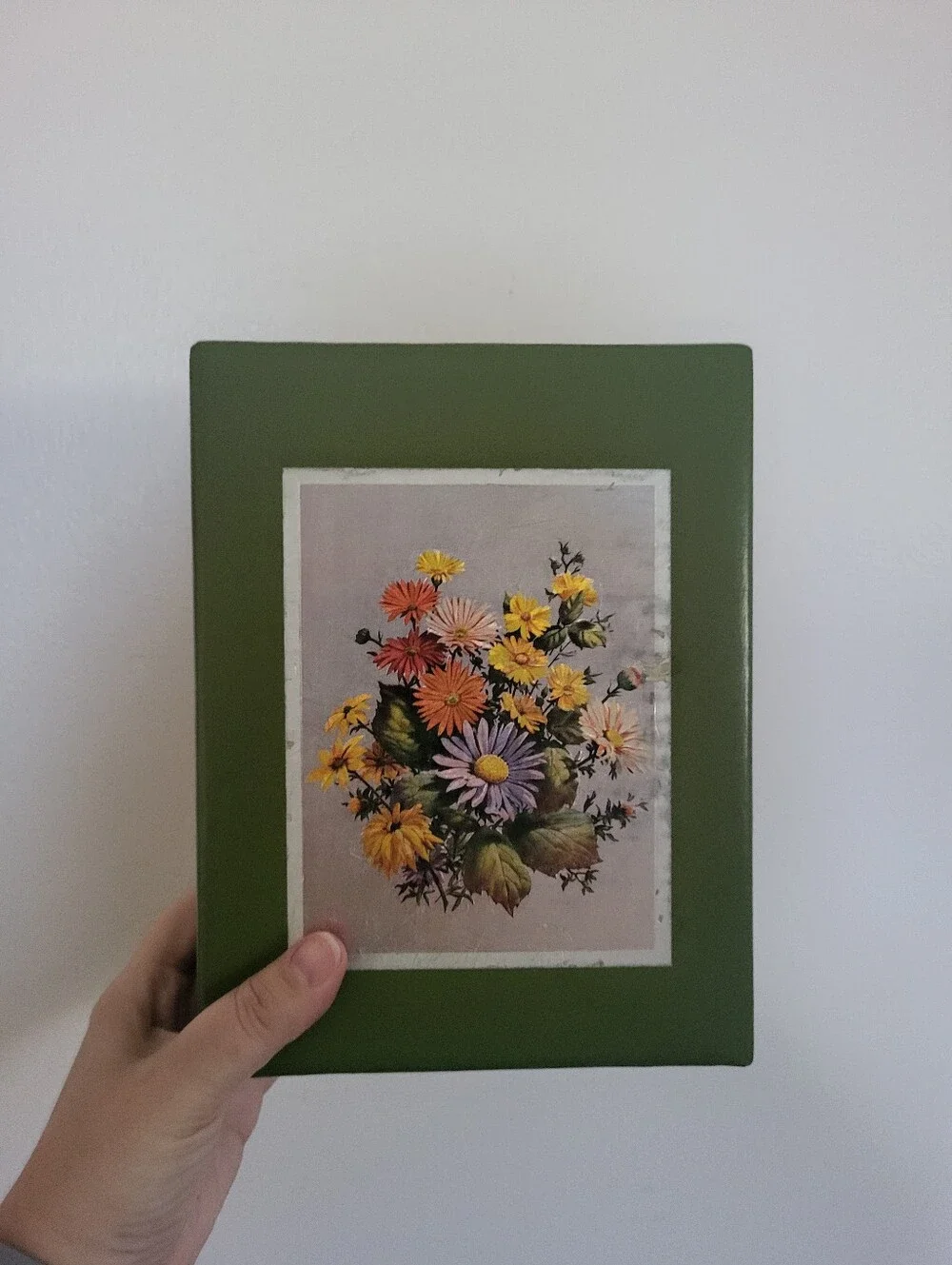 Vintage Floral Stationary Storage Drawer Box Green Yellow